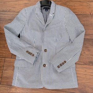 Lands’ End Seersucker blue and white striped blazer - Size L 14-16